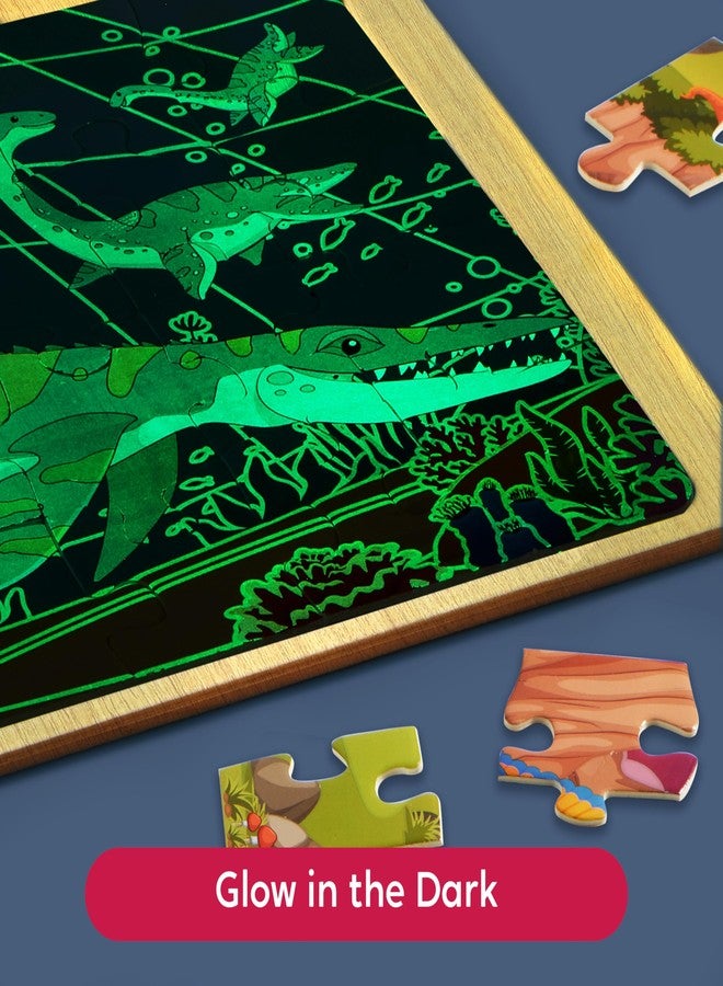 أحجيات ديناصورات خشبية SYNCFUN 4 في 1 للأطفال من عمر 3 إلى 5 سنوات، أحجيات تركيب الصور (24 و35 قطعة) للأطفال الصغار مع حقائب تخزين، ألعاب ديناصورات تضيء في الظلام، هدايا عيد الميلاد للأولاد والبنات - Image 5